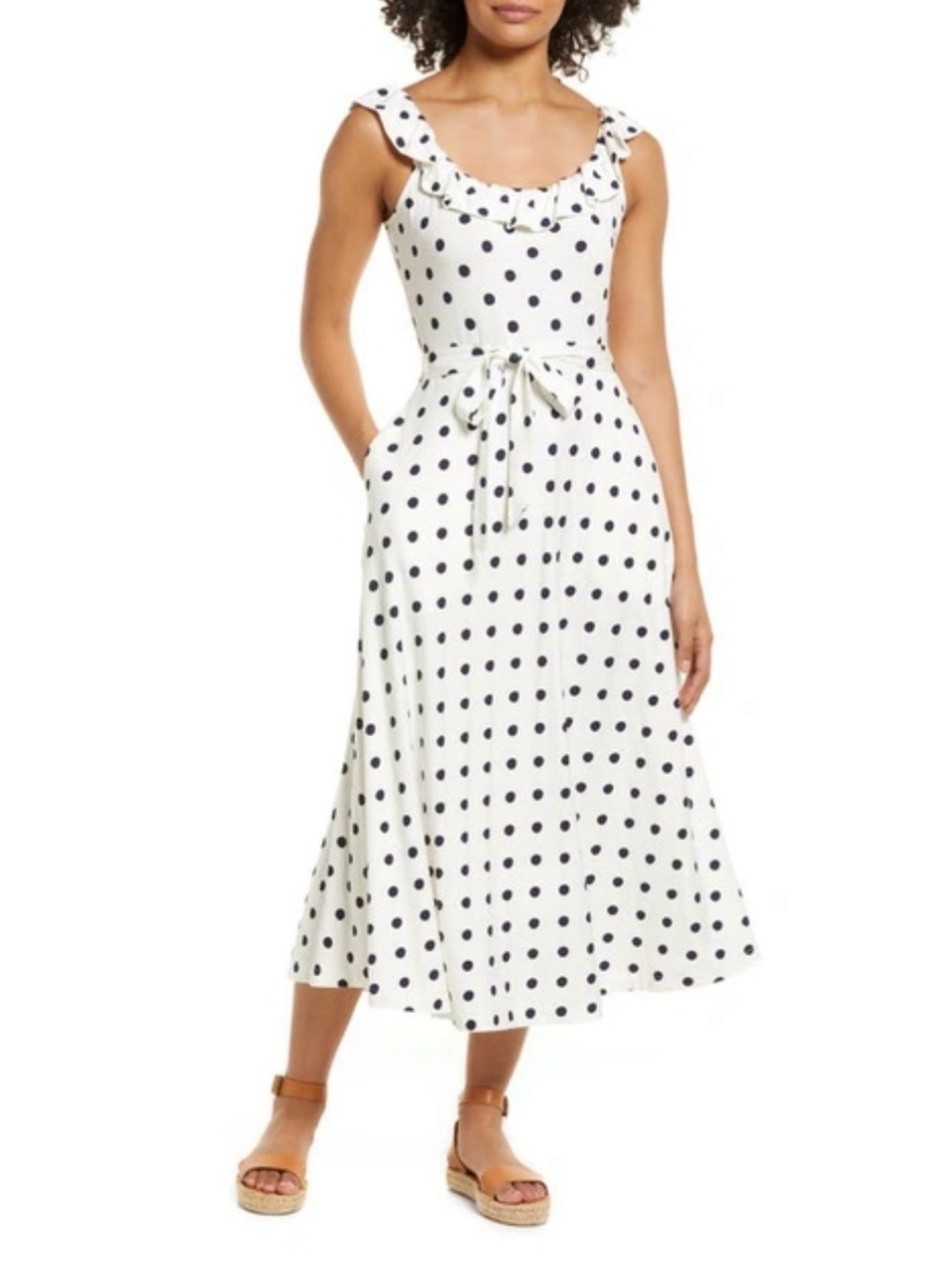 Boden Polka Dot Ruffle Maxi Dress White Navy - Size 4